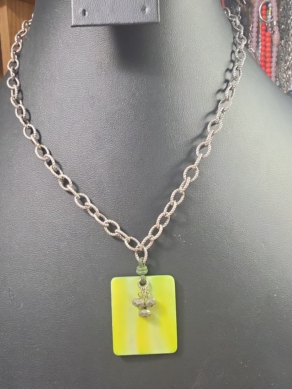 Silpada Lime Green Rectangular Glass Pendant Necklace